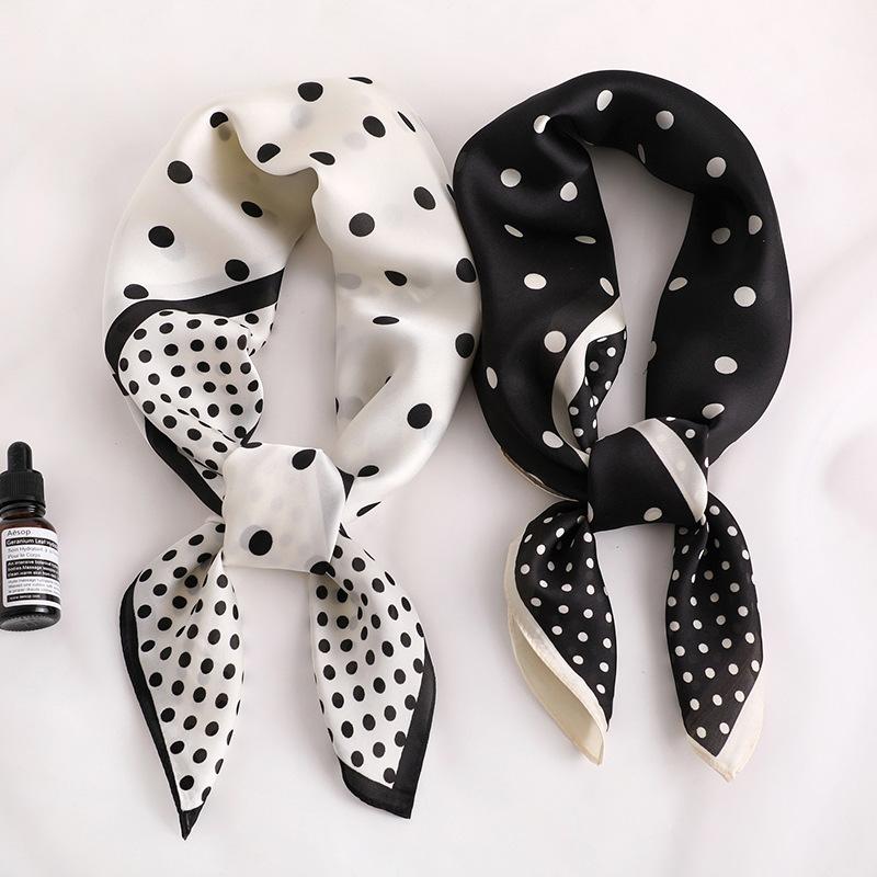 

Fashion Dot Print Kerchief Hair Scarf For Women Silk Satin Bag Scarfs Female Small Shawls and Wraps 70cm Neck Scarves For Ladies