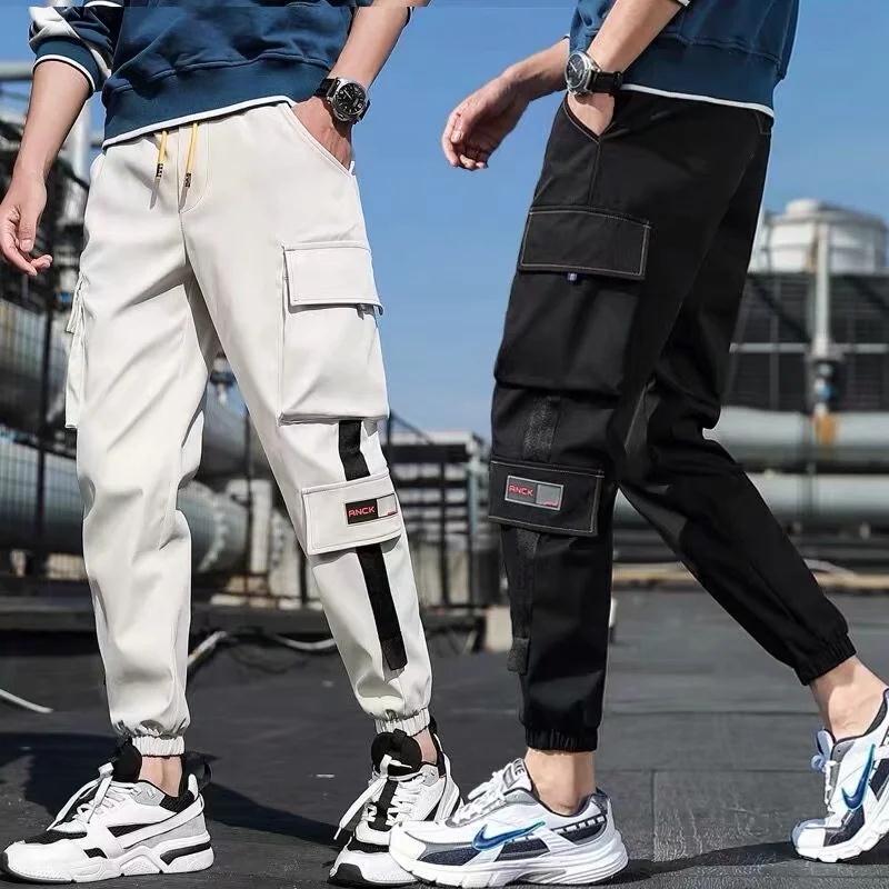 

Sports overalls men' autumn and winter tide brand loose straight leggings casual pants men' Korean pants wholesale, White