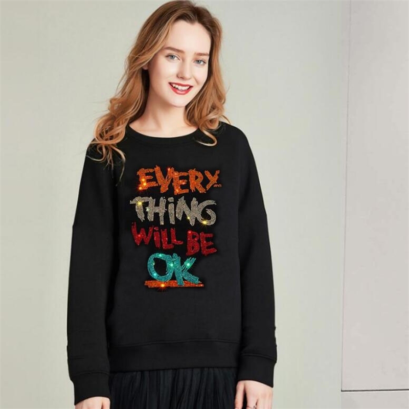 

2021 New Winter Women's Hoodie Rhinestone Style Sweatshirt Black Casual Pullover Girls Sportswear Ne8t, White