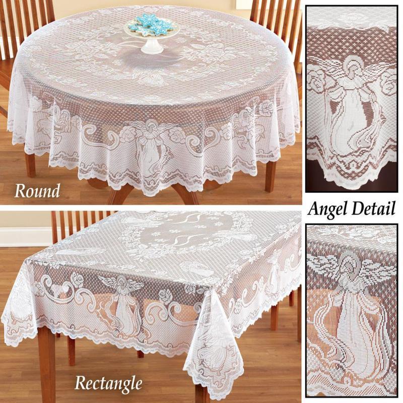

GloryStar Christmas Angel Lace White Tablecloth Banquet Rustic Home Decorations Table Covers for Christmas Decoration1, Light grey