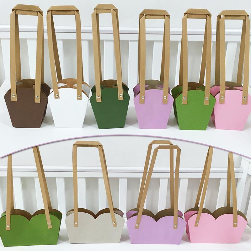 

Folding Flower Baskets Kraft Paper Bags Gift Boxes Portable Flower Basket Handy Bags Multiple Colour Wedding Party Decoration