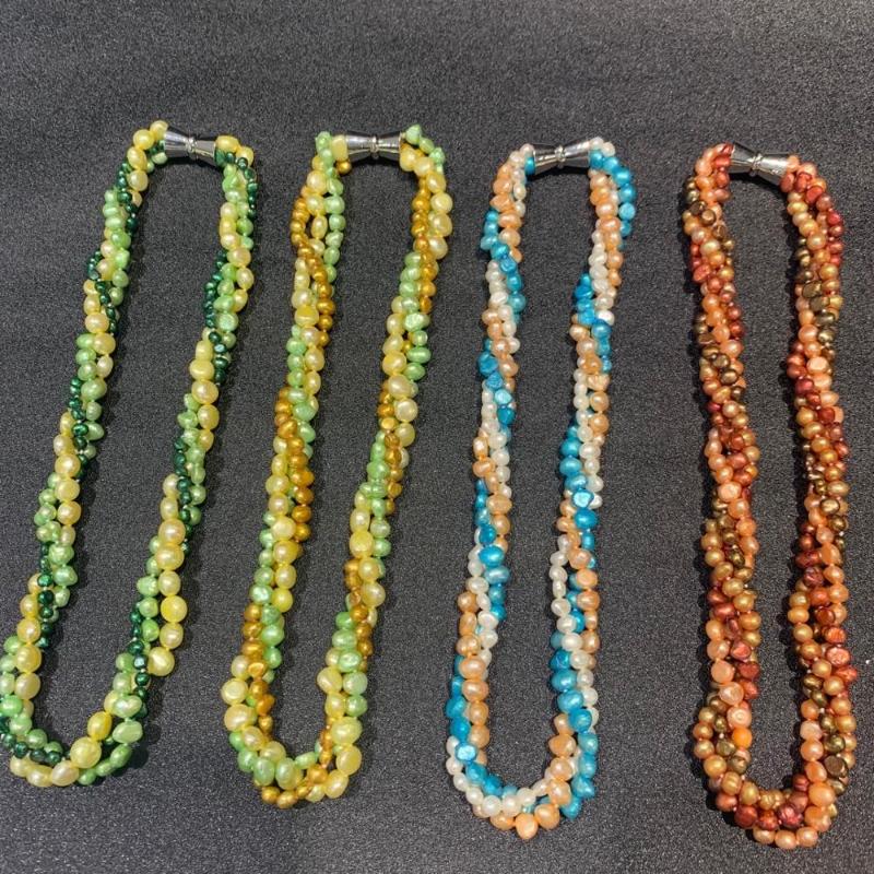 

Chokers Spring Multi Color Yellow And Green Mixed Natural Fresh Water Pearl Choker Necklace Twist Casual Sporty 18 Inch Fashion