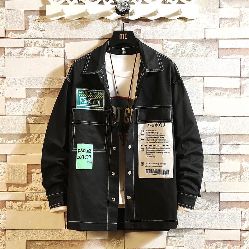 

Men's Casual Shirts Patchwork Shirt Men Long Sleeves Autumn Winter Plus Work Trend Handsome Size Green Men's Coat Jacket 50CS1, Black