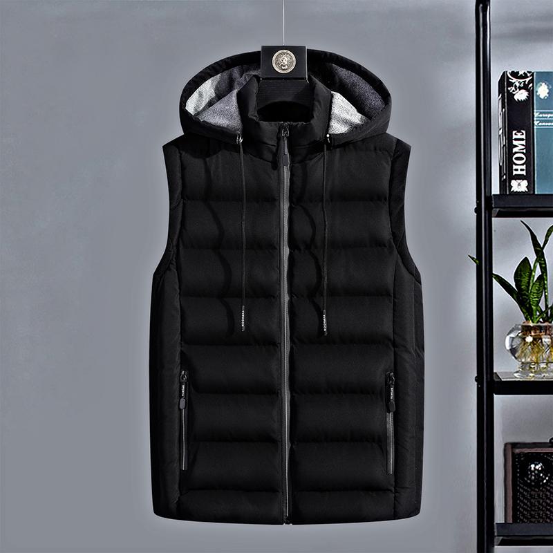 

Men's Winter Sleeveless Waistcoat Warm Hooded Jacket Cotton Vest Detachable Hat Thicken Warm Hooded Coat WindproofWaterproof 6XL, Black