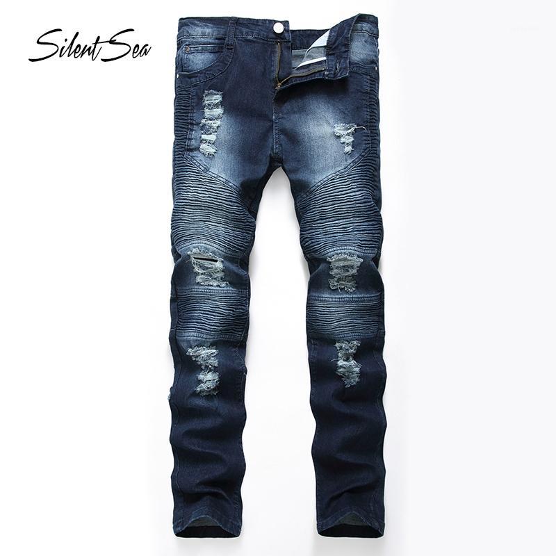 

Silentsea European American Good quality Wash men's jeans Large size men's denim pants , four seasons Fashion hole jeans for men1, 4030bronze