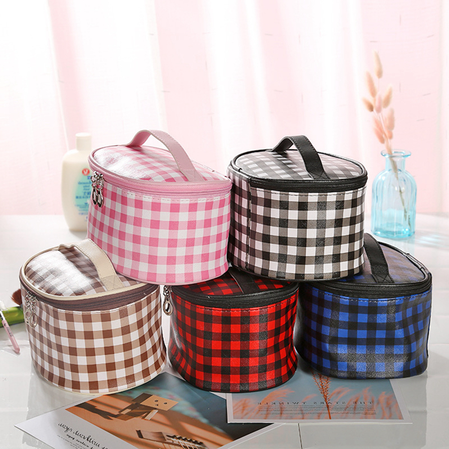 

Grid Makeup Cosmetic Zipper Handbag Fashion Travel Poratble Wash Bags Handbag Multi-Function Storage Bags