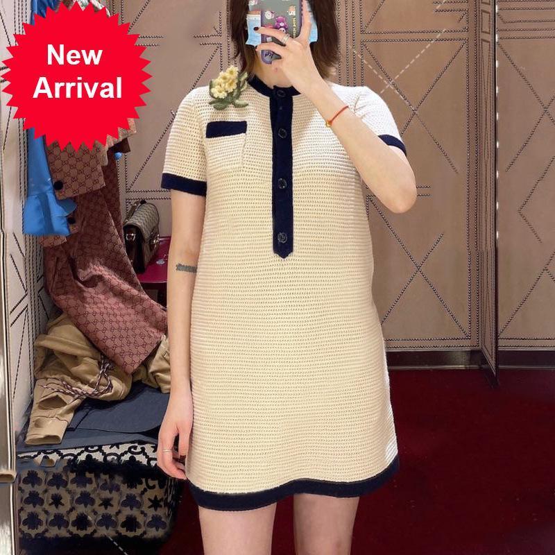 

Autumn 2021 New and Winter New Nightgown Fashionable Flowers Elegant Temperament Short Sleeve Dress Knitted Women' Clothes JMN5, Blue