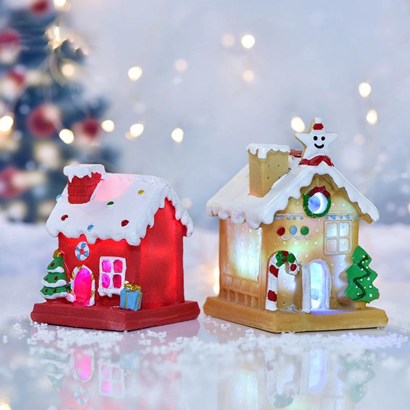 

Christmas Garden Micro Landscape Led Ligh House Miniature Home Decoration Resin Mini Craft Figurine Plant Pot Garden Ornament