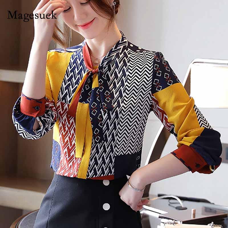 

Harajuku Women Bow Silk Shirts 2020 Autumn Long Sleeve Shirt Women Fashion Print Vintage Blouses Blusas Mujer De Moda 10739, Picture
