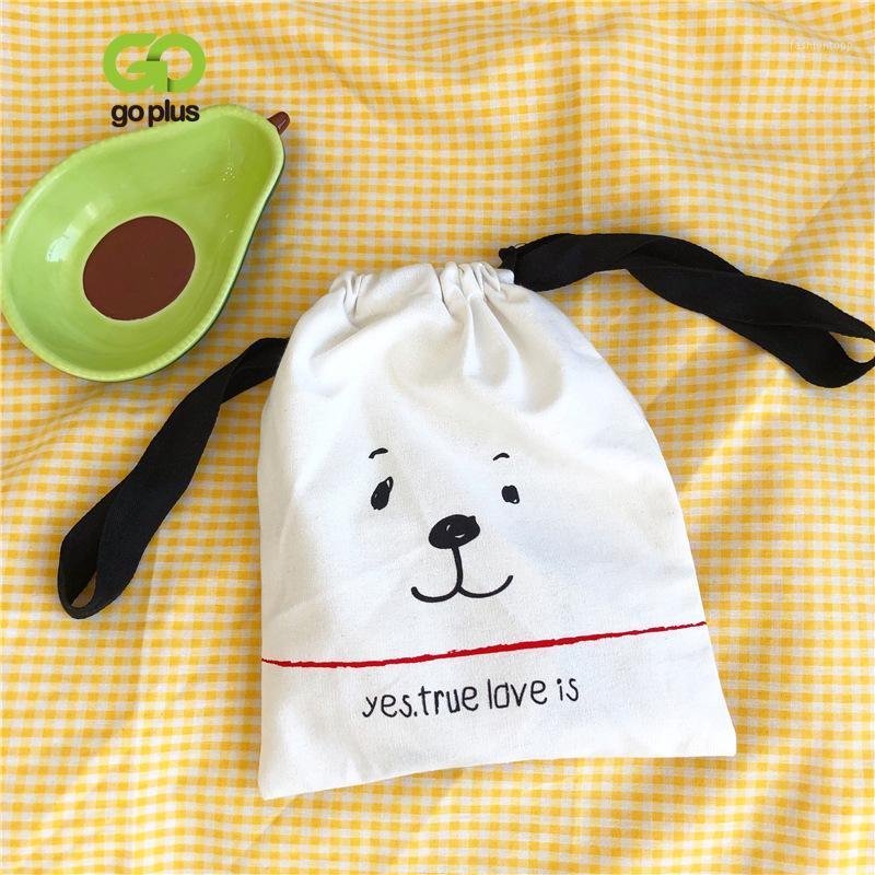 

GOPLUS Korea Cartoon Dog Canvas String Bags Cute Home Storage Bag Girls Cosmetic Case Travel Wash Holder Bags Make up 20201