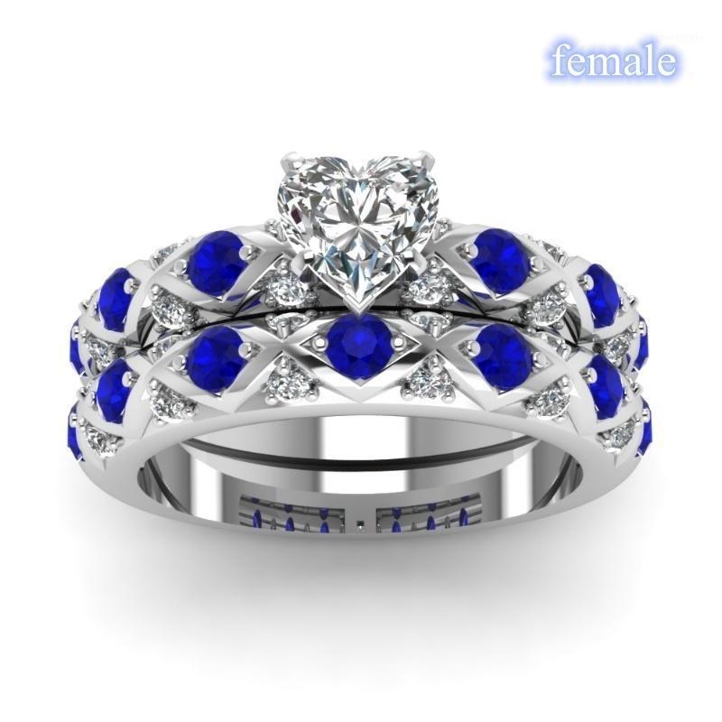 

Wedding Rings Romantic Heart Women Set Elegant White/Blue Zircon Rhinestones Ring For Jewelry Engagement Gift1