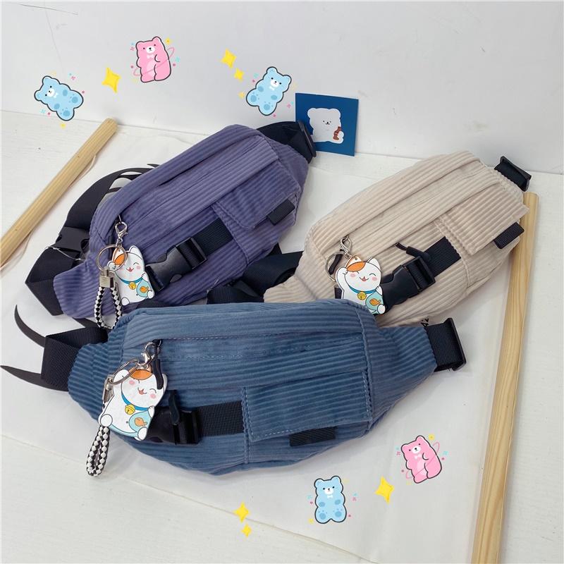 

Real Shot Chest Bag Japanese Messenger Bag Casual Shoulder Student Velvet Backpack Women's Small Purse, Black