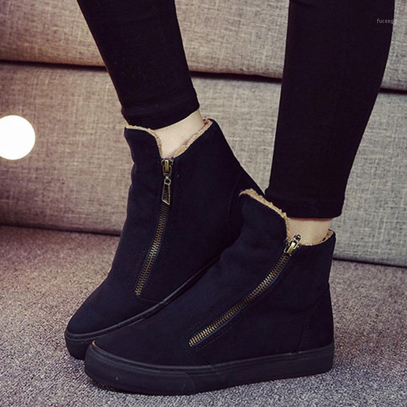 

Women Platform Wedge Sneakers Fashion Ankle Boots Leather Slip On Side Zipper Shoes 2020 Autumn Winter A661, Black