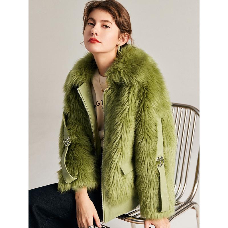 

Mujer Green Shearling Jacket Chaquetas De Moda 2021 Invierno Thick Warm Fur Women Coats and Jackets Winter Wool Blends
