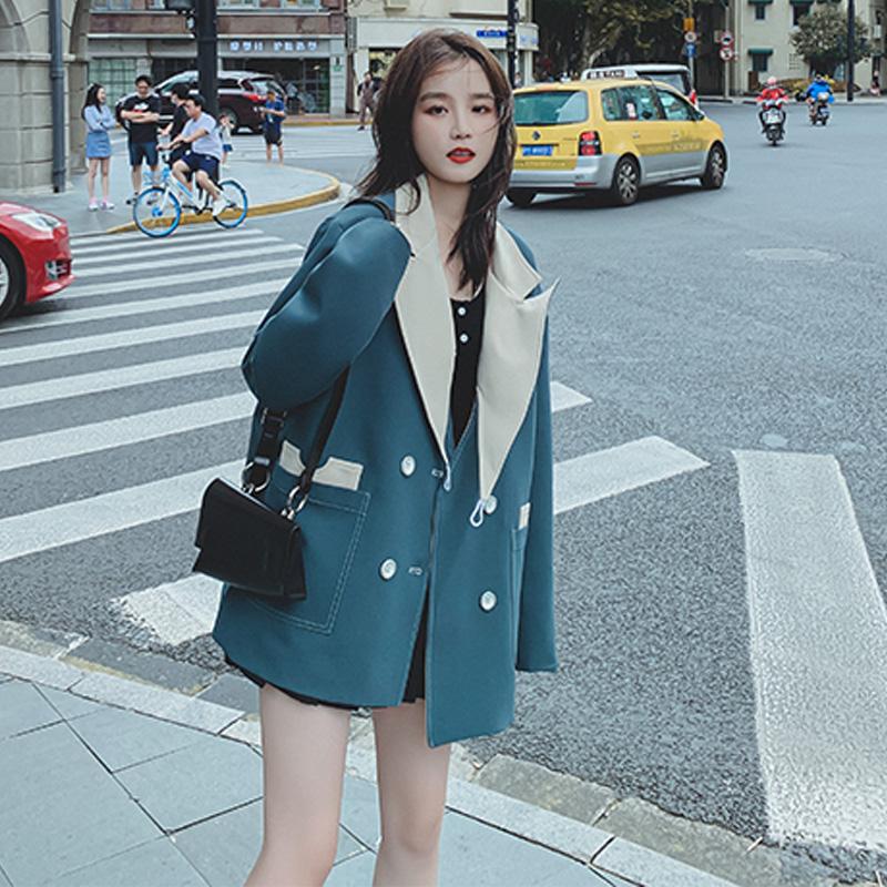 

Elegant Oversized Blazer Double Breasted Autumn High Quality Blazer Winter Long Sleeve Chaquetas Para Mujer Coat Women DE50XZ, Blue