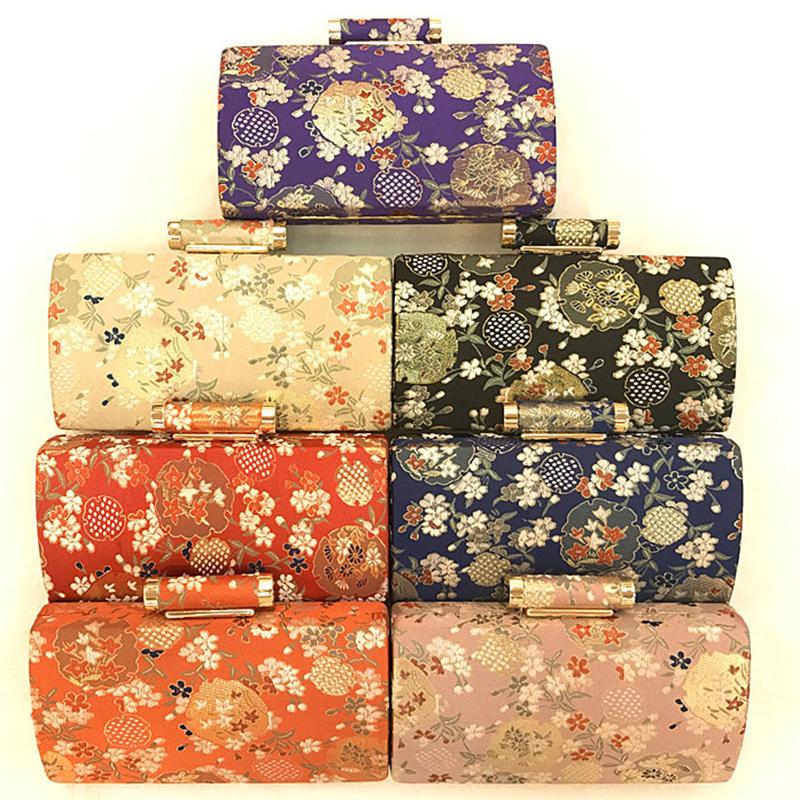 

National Red/Biege 7 Colors Printing Flower Women Evening Clutch Purse Vintage Ladies Party Clutches Mini Shoulder Handbags