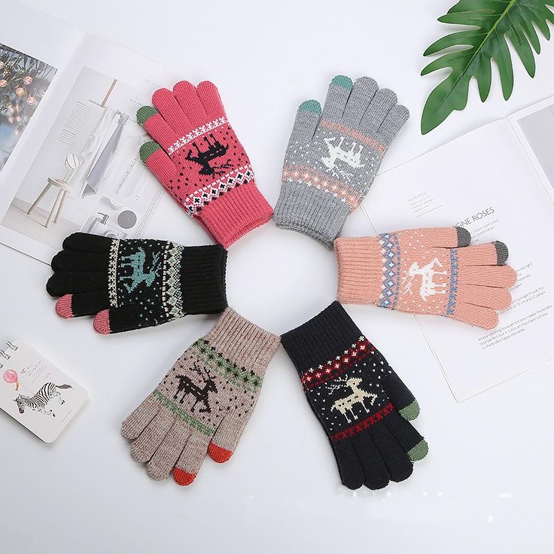 

Women's Cute Elk Deer Snowflake Knitted Gloves Ladies Full Finger Winter gloves Touch Screen Mittens Christmas Gift Female Glove