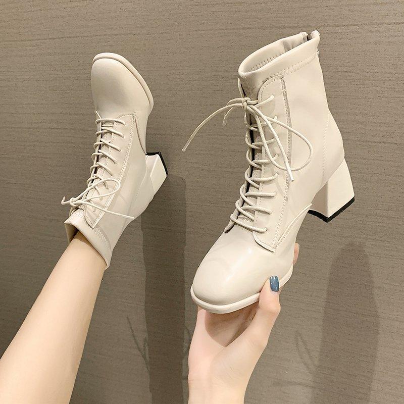 

White Mid-Calf Boots Round Toe Shoes Luxury Designer Winter Footwear Boots-Women Low High Heel Fashion Ladies Mid Calf