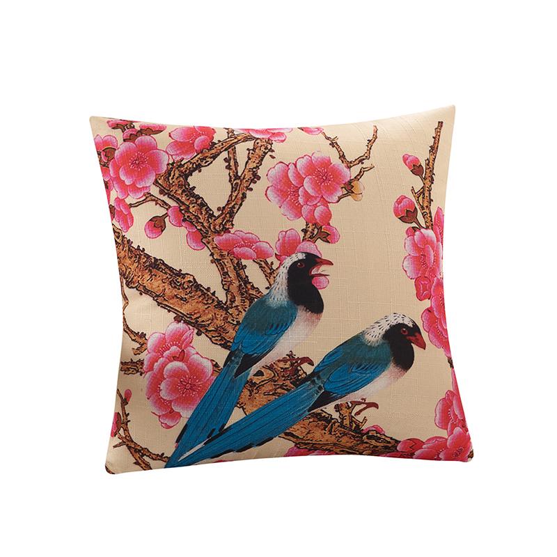 

Plum Blossom Cushion Covers Birds Cherry Pillow Cover For Home Chair Sofa Decoration Linen Pillowcases, Light yellow