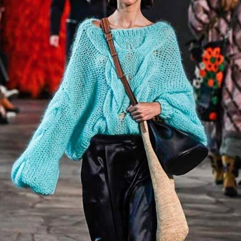 

2021 New Autumn Artisanal Streetwear Mohair Nightgown Sweaters Line Pullovers Mesh Outwear Jackets 1PWX, Orange.