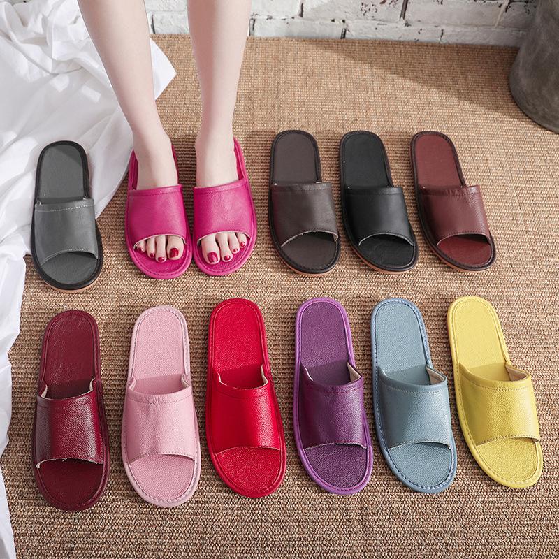 

Girls Multicolor Leather Slippers Indoor Home Open Toe Unisex Cute Couple Slippers Ladies Beach Summer Footwear Flat Shoes Woman, Dark brown