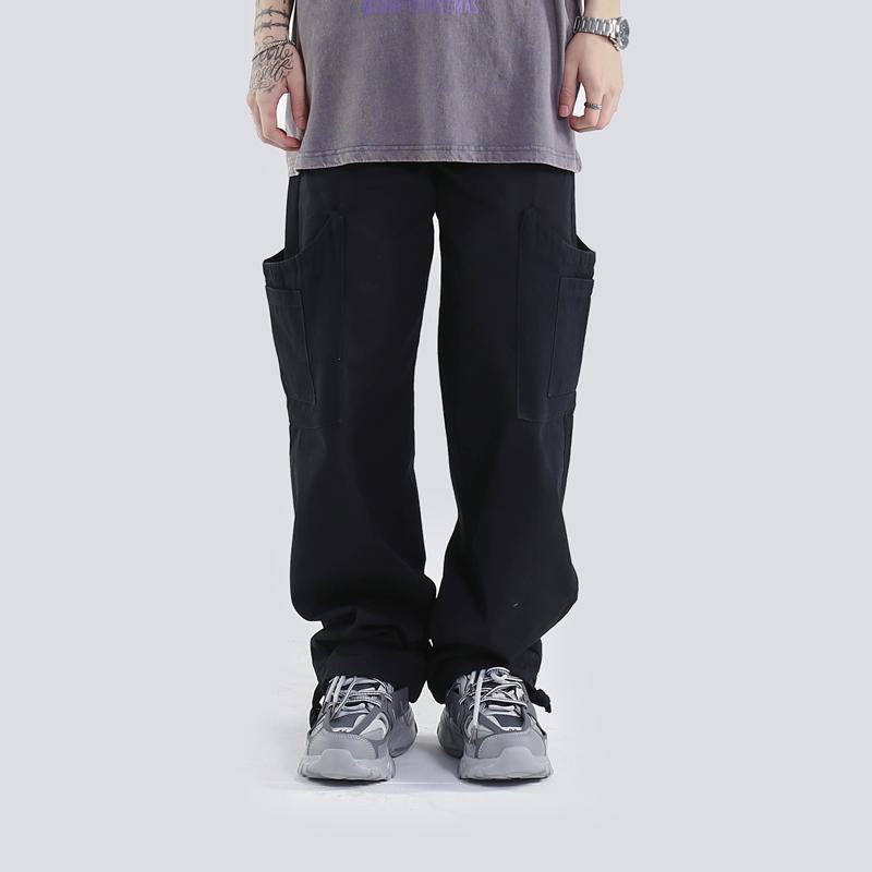 

Men Cargo Pants with Pockets 2020 New Arrival Hip Hop Fashion Wide Leg Japanese Streetwear Pants, Black