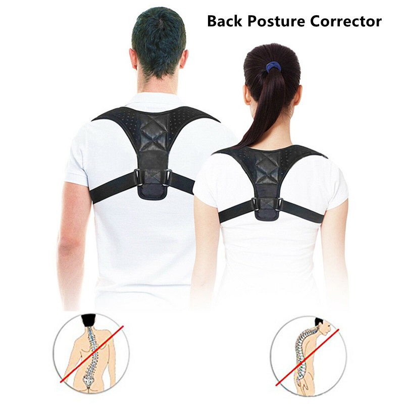

medical adjustable clavicle posture corrector men woemen upper back brace shoulder lumbar support belt corset posture correction, Black;blue
