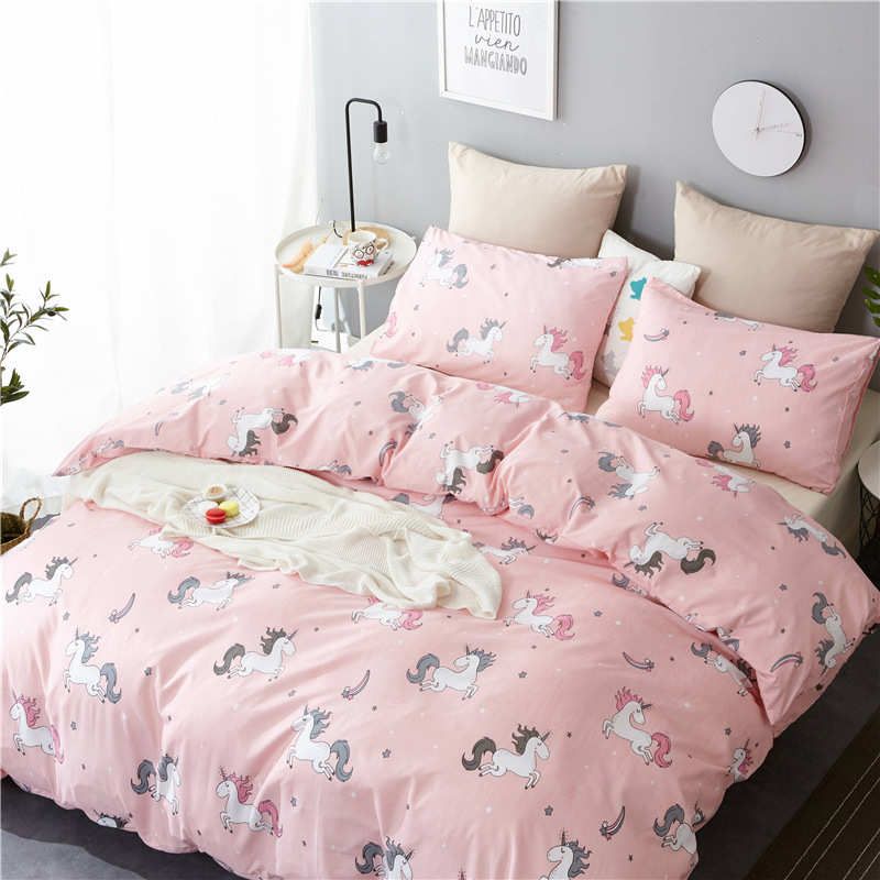 

Denisroom Lovely Unicorn Bedding set Double Bed Comforters Stripe Quilts and Duvet Cover Set CB83# T200826