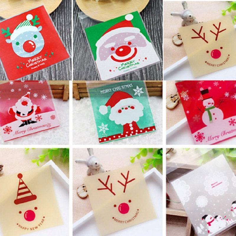 

100pcs Candy bags Cute bag Pattern of Santa Claus Bag pouch for candy biscuit chocolate sweets Candy bar Gift bags1