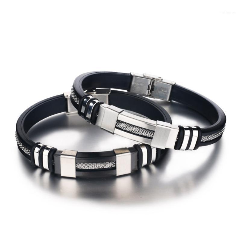 

Stainless Steel Silicone Black Bracelet Men WristBand Punk Style New Design Men Bracelet Simple Rubber Charm Pulsera Hombre1