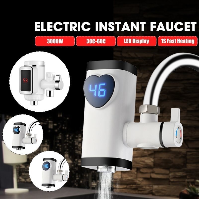 

3000W Tankless Fast Heating Water Tap Electric Kitchen Faucet Instant Hot Water Digital LCD Display Electric Faucet Water Heater T200424