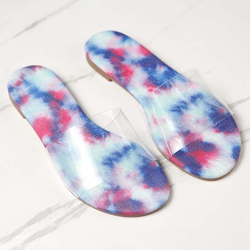 

Fashion Ladies Summer Flat Slippers Transparent Tie-dye Flat Slippers Ladies Outdoor Low Heel Comfortable Breathable Beach Shoes1, Color 1