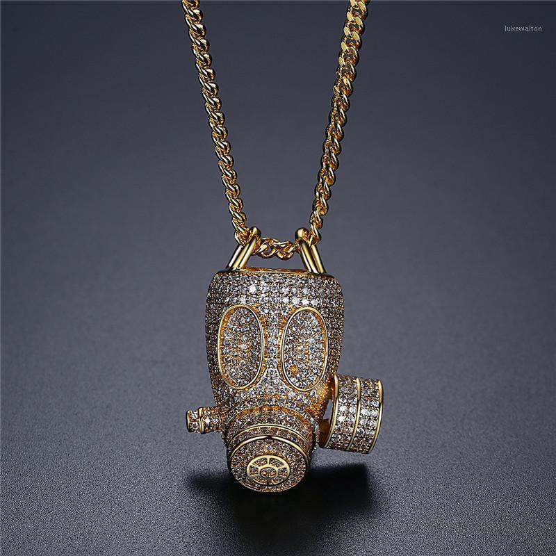 

Pendant Necklaces Bling Full Cubic Zircon Gas Mask Necklace Fashion Hip Hop Rock Jewelry For Men Women Party Gift Drop 1