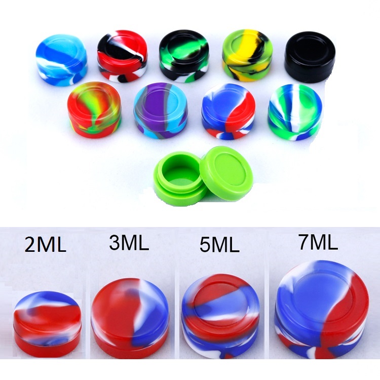 

Nonstick wax containers silicone box 2ml -3ml - 5ml-7ml silicon container food grade jars dab tool storage jar oil holder for vaporizer vape