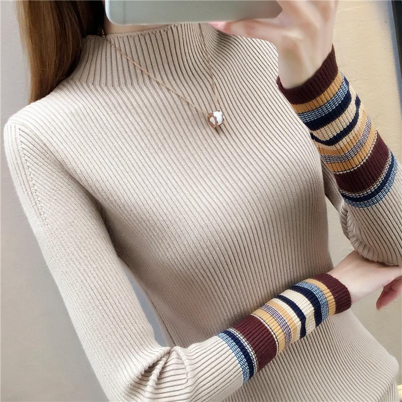 

Vintage Striped Knitted Women Sweater And Pullovers O-Neck Elastic Slim Buttoming Female Pulls Tops, See chart