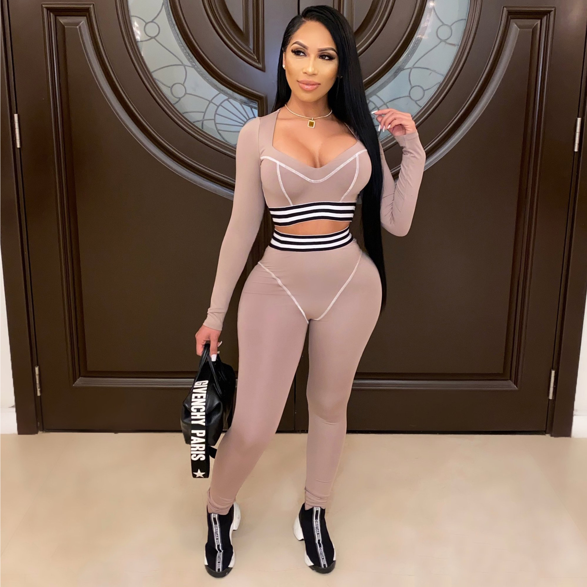 

Women Outerwear Women' Two Piece Pants Sexy Club Suits Sport Tracksuits Lady Casual Suits Outfits Fitness Sweatsuits Wholesale, Black