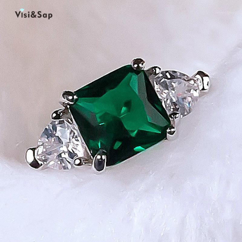 

Visisap Geometric Square Emereld Green Zircon Rings for Women White Gold Color Ring Anniversary Jewelry Gifts Supplier B23651