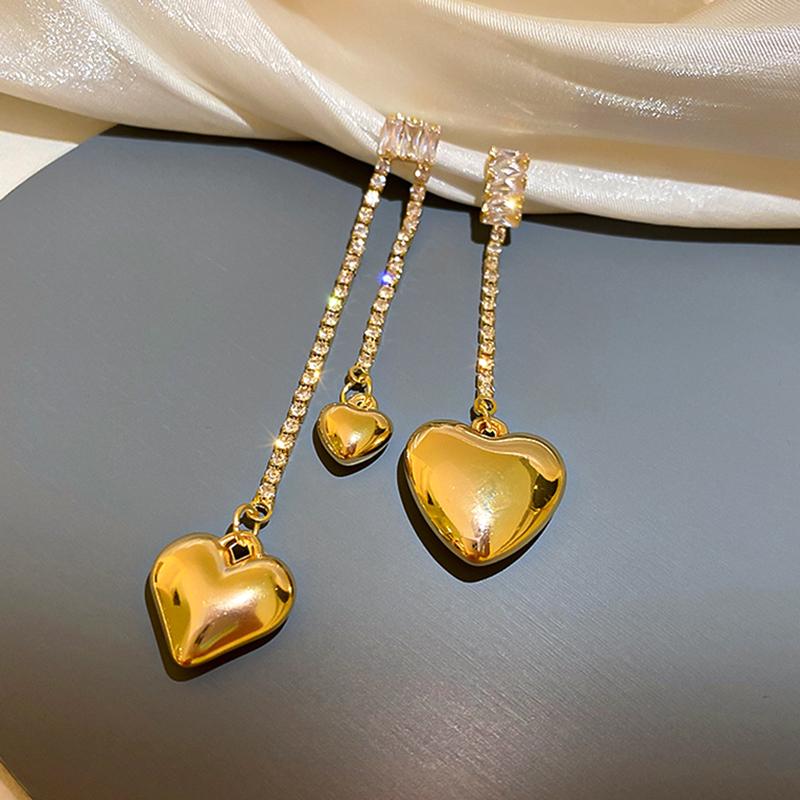 

Dangle & Chandelier Fashion Fine 14K Real Gold Heart Shaped Crystal Drop Earrings For Women Quality Jewelry Shiny Zircon S925 Silver Nee