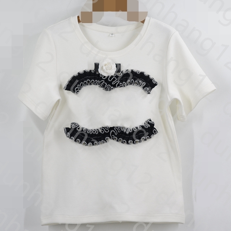 

Small fragrance round neck loose 2020 new autumn and winter star same Camellia short sleeve fashion versatile top T-shirt girl, Black;brown