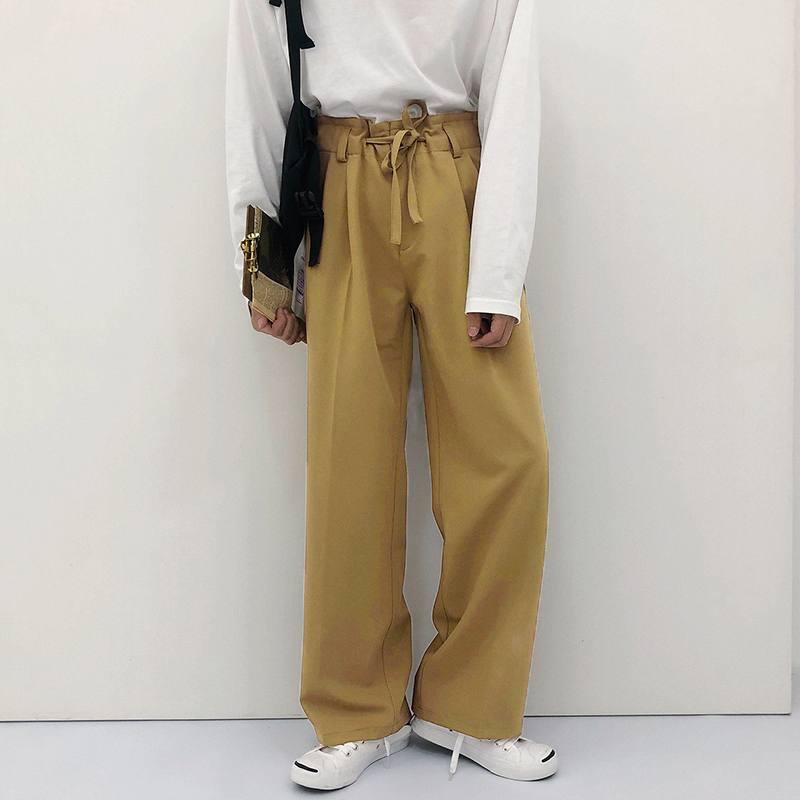 

Man Korean Style Lace Up Pantalones INCERUN Fashion Solid Color Casual Pants Spring Men Drawstring Loose Straight Trousers 5XL 7, Black