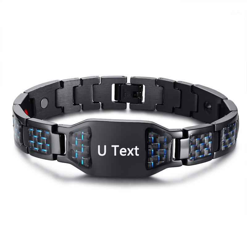 

2020 New Black Magnetic Bracelet Men Stainless Steel Hand Chain Masonic Punk ID Bracelets Carbon Fiber Magnet Health Bracelets1