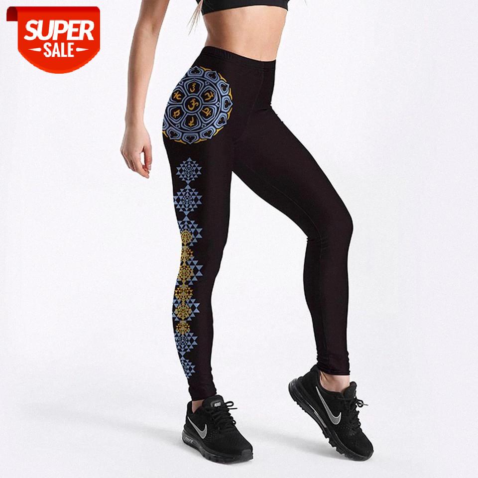 

Qickitout Sexy Workout Push Up Black Leggings Fashion Side Retro Circular Totem Print For Women Fitness Pants #WW9B, Black;white
