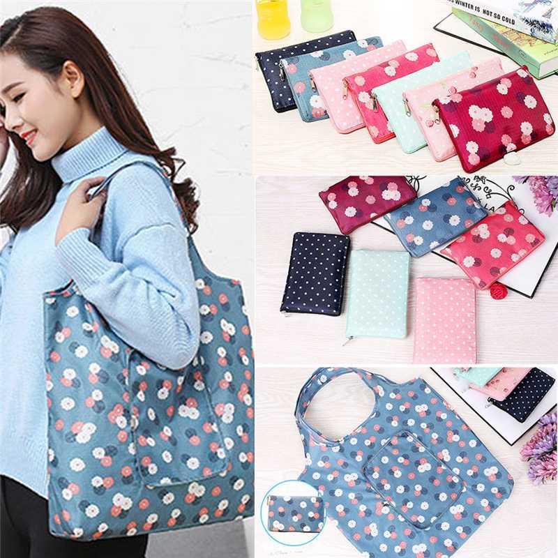 

Waterproof Shopping Bag Foldable Floral Eco Bag Handbags Handy Shopping Reusable Tote Pouch Recycle Storage Shopper1, As the picture
