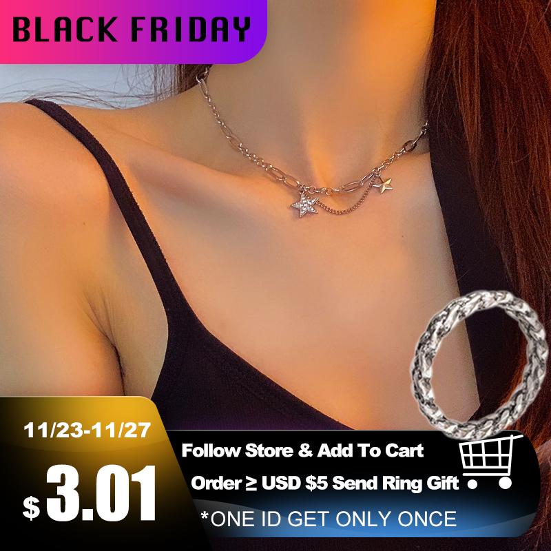 

Vogallery Silver Color Star Pendants Necklaces For Women Sexy Short Zircon Neck Chains Party Club Jewelry Accessories