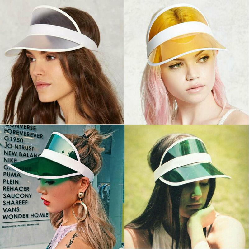 

Women Sun Hats Protection Visor Party Casual Wide Brim Hats PVC Waterproof Adjustable Elastic Belt Clear Plastic Adult Sunscreen, White