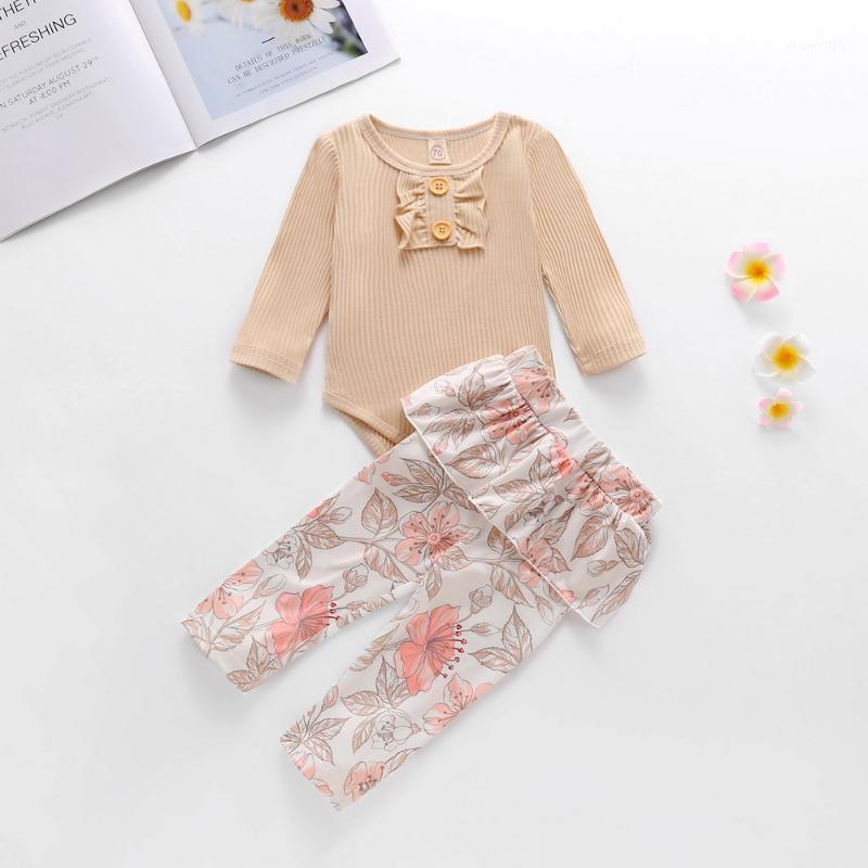 

Autumn Baby Girls Outfits 2020 Ruffle Newborn baby Girl Clothes Set 2Piece Long Sleeve Bodysuit+Floral trousers Infant Suit D301, Yellow