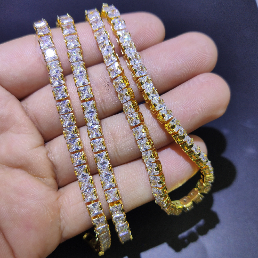 

Exquisite Anti-allergy New 5mm Square Crystal Zircon Hip Hop Necklace Gadr