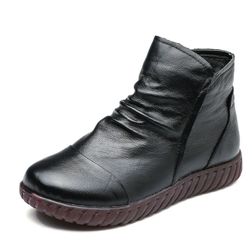 

2021 The New Waterproof Genuine Leather Women Ankle Shoes Woman Soft Rubber Boots Side Gvrg, Black fabric.