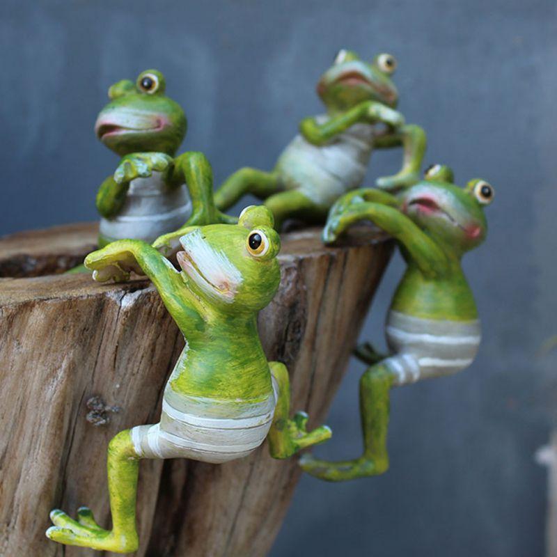 

4PCS Animal Frog succulent pot Decor Resin Frog Pot Huggers Decorative Figurines Potting Office Home Garden Ornament