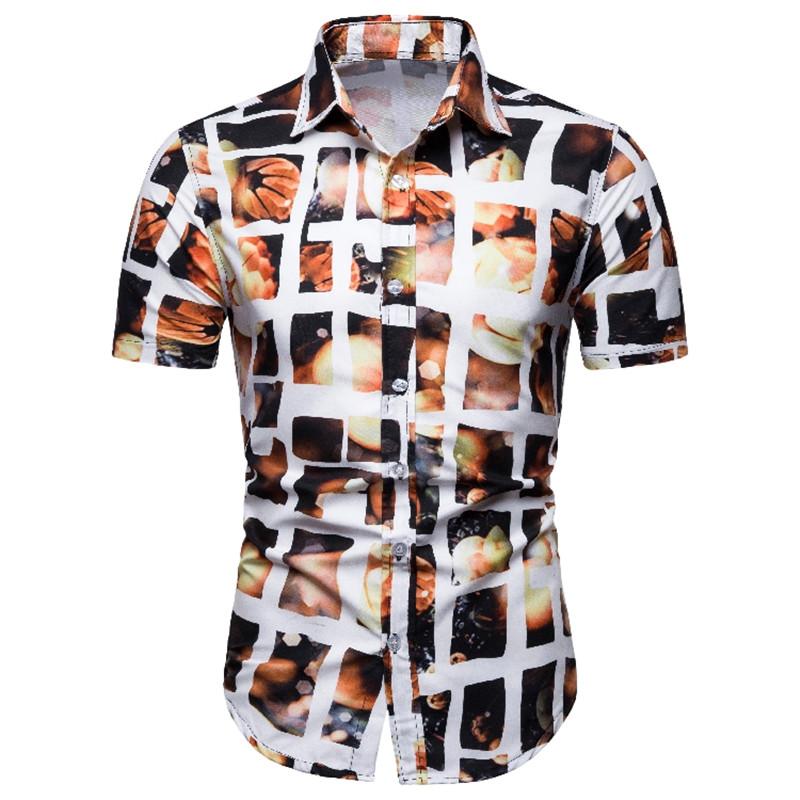 

2020 Summer Fashion New Men's Casual Short Sleeve Flower Shirt / Male Slim Beach Vacation Floral Blouses, Cs003